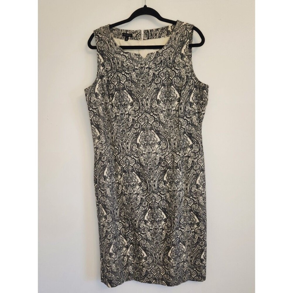 Talbots Tweed Dress Womens Size 16 Damask Black/White Midi Office Career Wear